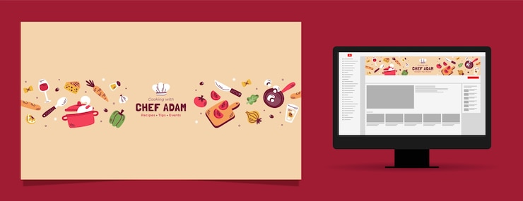 Free Vector hand drawn tasty food restaurant  youtube channel art