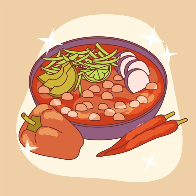 Illustrazione di pozole gustosa disegnata a mano