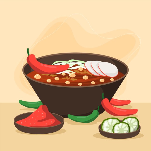 Hand drawn tasty pozole illustration