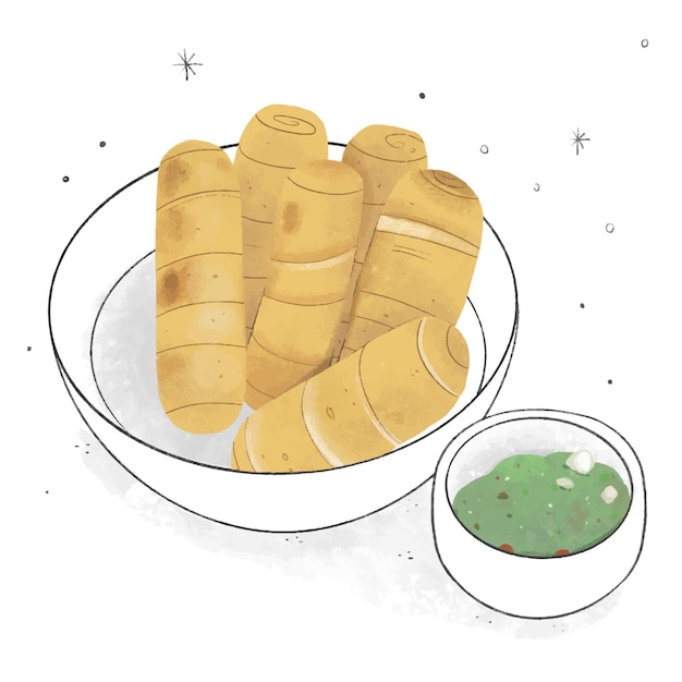 Free vector hand drawn tasty tequeños with sauce