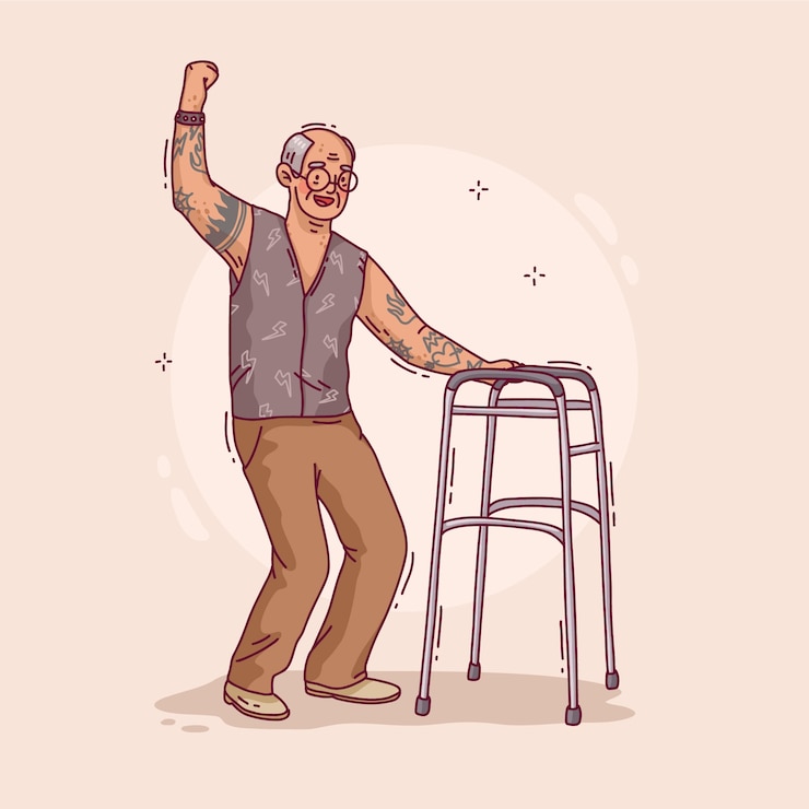 Free Vector hand drawn tattooed old man illustration