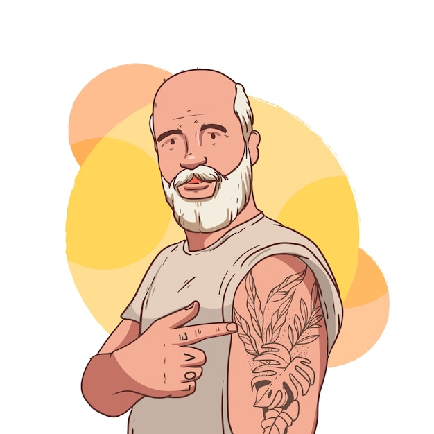 Vettore gratuito illustrazione di persone anziane tatuate disegnate a mano