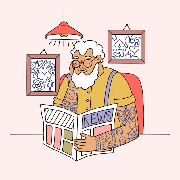 Бесплатное векторное изображение Нарисованная рукой иллюстрация татуированных стариков