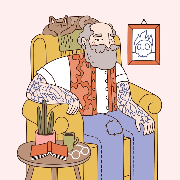 Free Vector hand drawn tattooed old people illustration