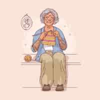 Vettore gratuito illustrazione della donna anziana tatuata disegnata a mano