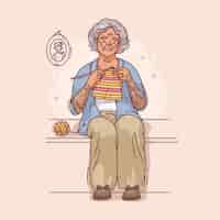 Free vector hand drawn tattooed old woman illustration