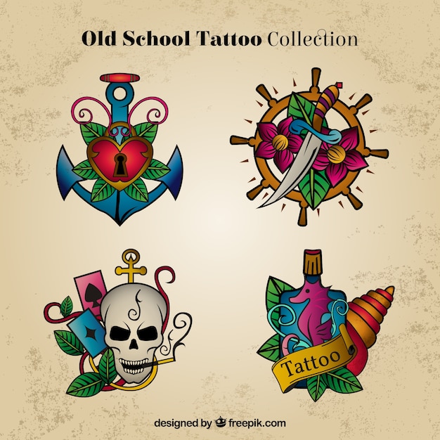 Hand drawn tattoos in colors