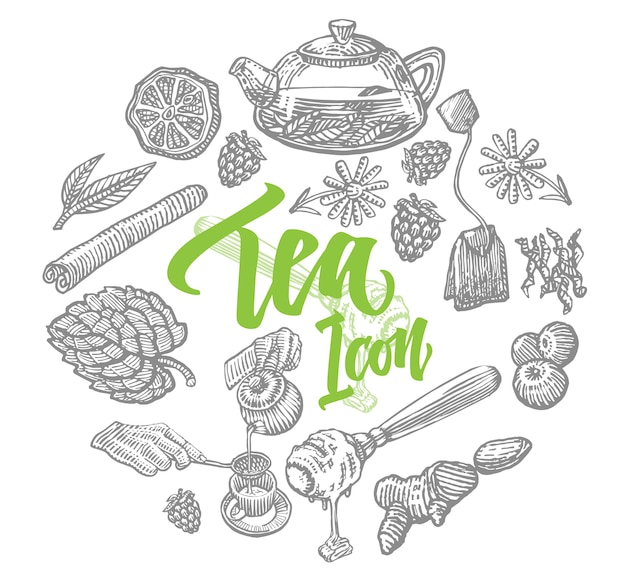 Free vector hand drawn tea elements set