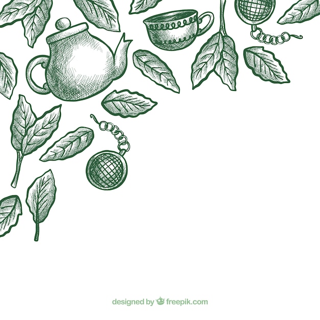 Hand drawn tea leaves background