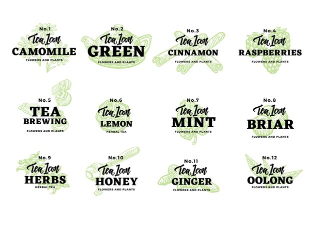 Hand Drawn Tea Logos Set