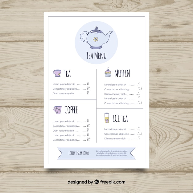 Vettore gratuito modello di menu tè disegnato a mano