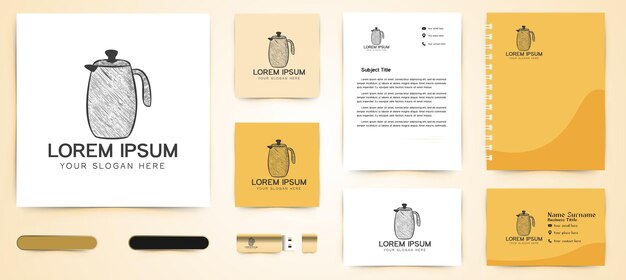 Free vector hand drawn tea pot jar logo and business branding template designs inspiration isolated on white background