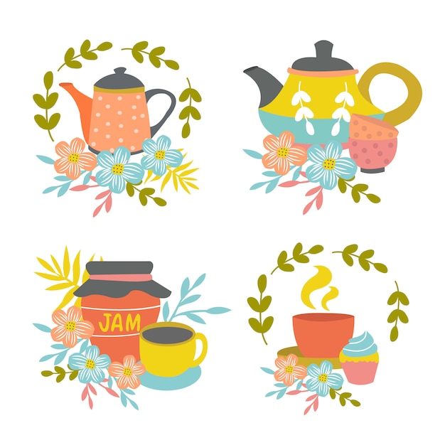 Free vector hand drawn tea time compositions