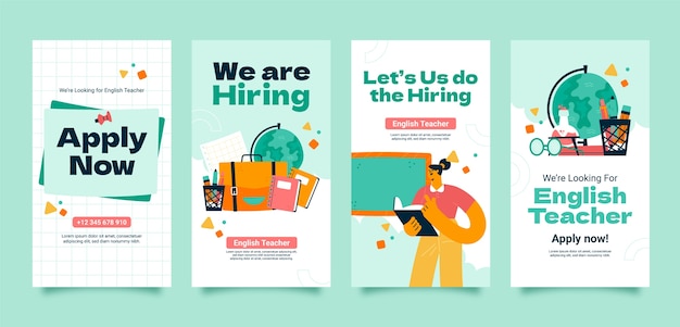 Free vector hand drawn teacher career instagram stories