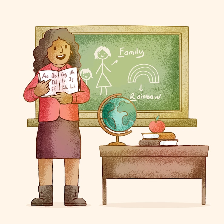 無料Vector 手描きの先生漫画イラスト