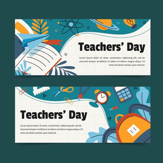 Hand drawn teachers' day banners set