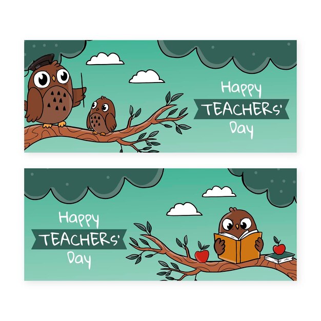 Hand drawn teachers' day banners set