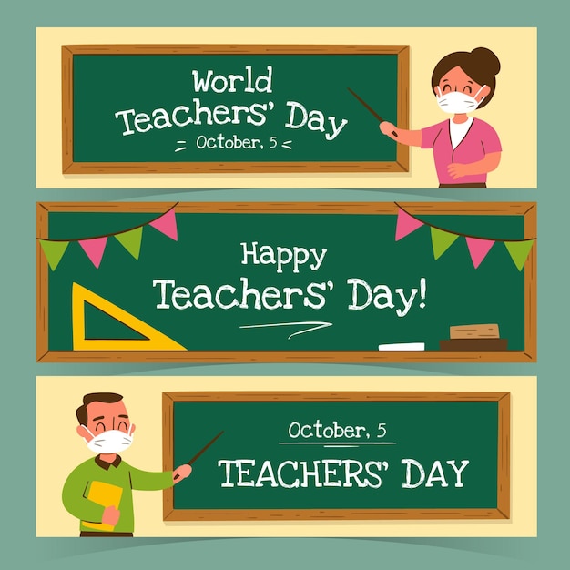 Free vector hand drawn teachers' day horizontal banners set