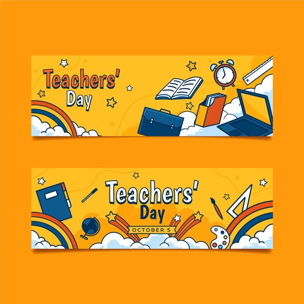 Hand drawn teachers' day horizontal banners set