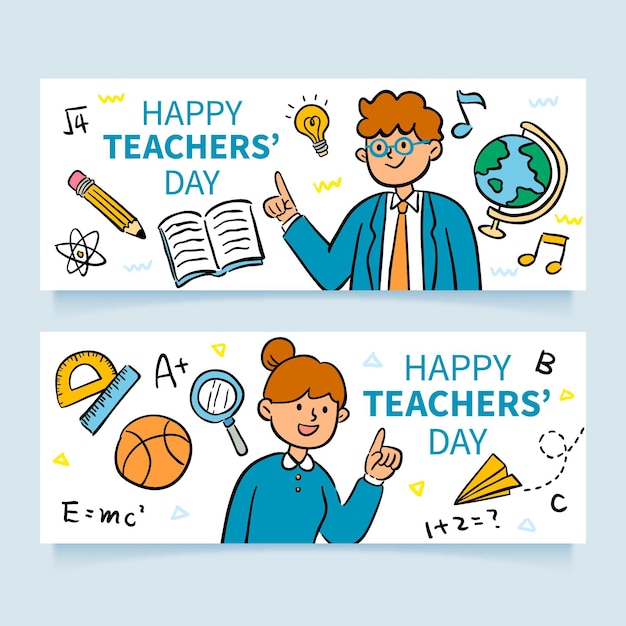 Free vector hand drawn teachers' day horizontal banners set