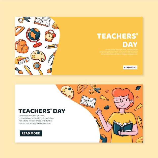 Hand drawn teachers' day horizontal banners set