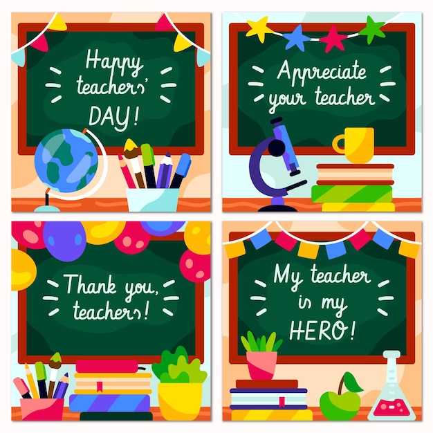 Free vector hand drawn teachers' day instagram posts collection