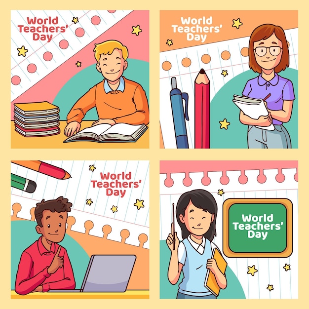 Free vector hand drawn teachers' day instagram posts collection