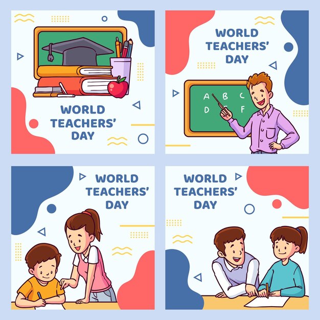 Hand drawn teachers' day instagram posts collection