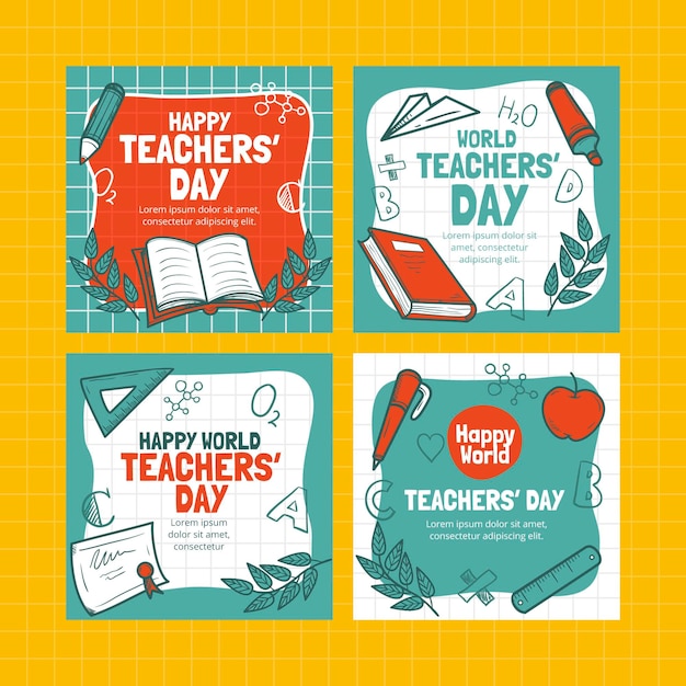Hand drawn teachers' day instagram posts collection