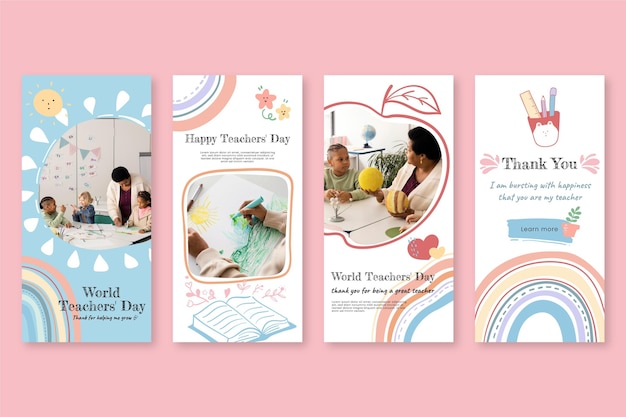 Free vector hand drawn teachers' day instagram stories collection with photo