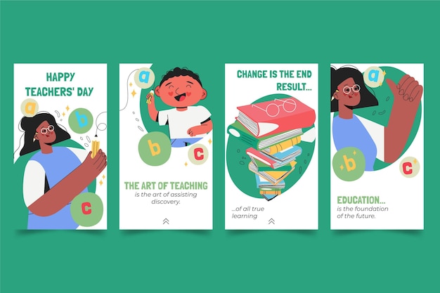 Free vector hand drawn teachers' day instagram stories collection