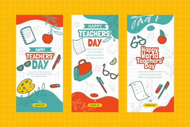 Free vector hand drawn teachers' day instagram stories collection