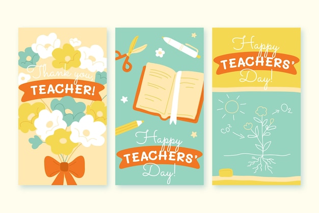 Free vector hand drawn teachers' day instagram stories collection
