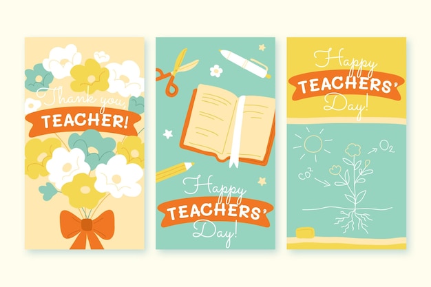 Free vector hand drawn teachers' day instagram stories collection