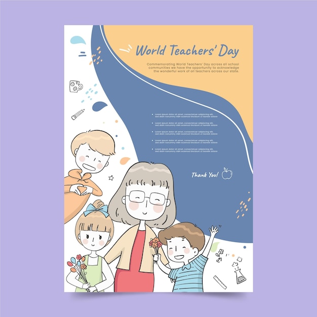 Hand drawn teachers' day vertical flyer template