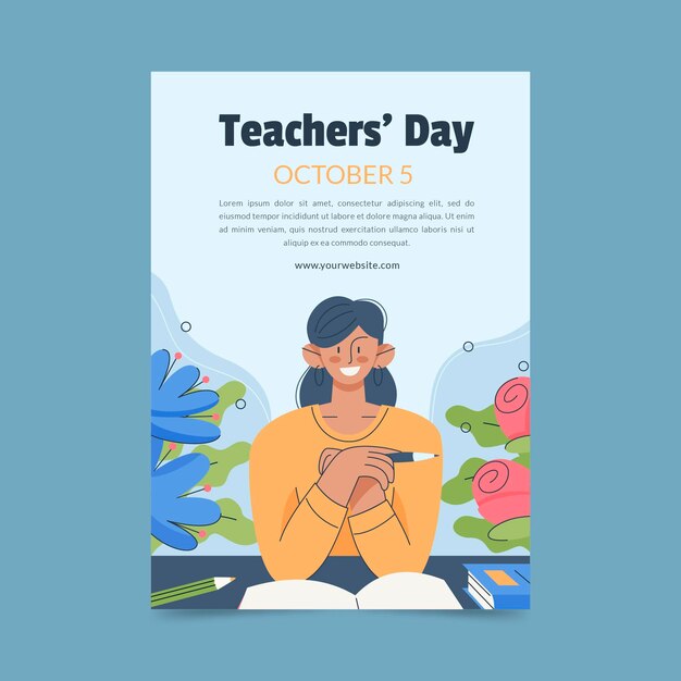 Hand drawn teachers' day vertical flyer template