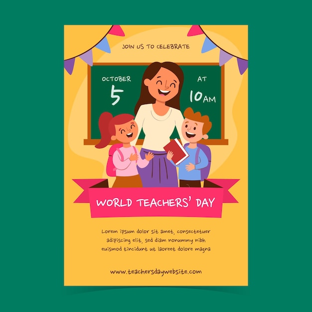 Бесплатное векторное изображение Ручной обращается шаблон вертикального плаката день учителя