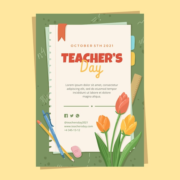 Free vector hand drawn teachers' day vertical poster template