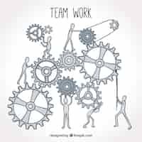 Free vector hand drawn team work with machinery