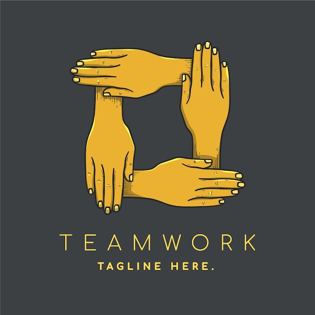 Modello di logo di lavoro di squadra disegnato a mano