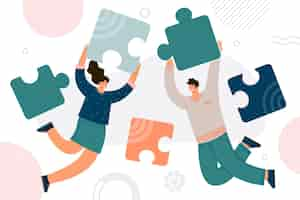 Free vector hand drawn teamwork with puzzle pieces