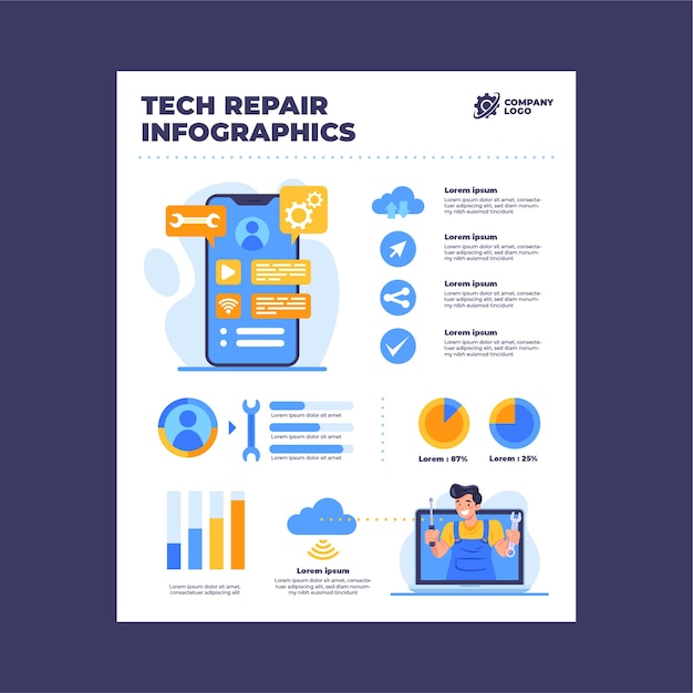 Hand drawn tech repair infographic