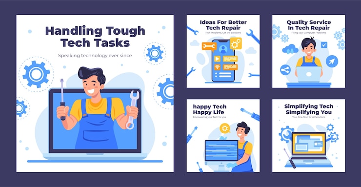 Free Vector hand drawn tech repair instagram posts