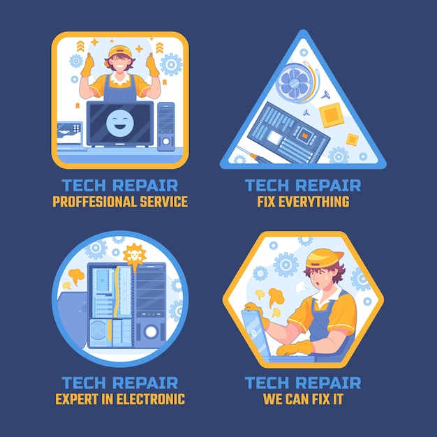 Hand drawn tech repair labels