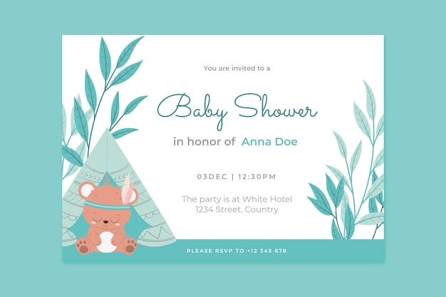 Free vector hand drawn teddy bear baby shower invitation