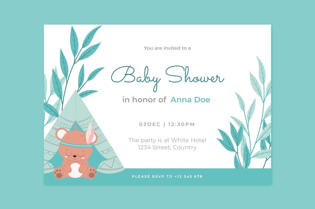 hand drawn teddy bear baby shower invitation