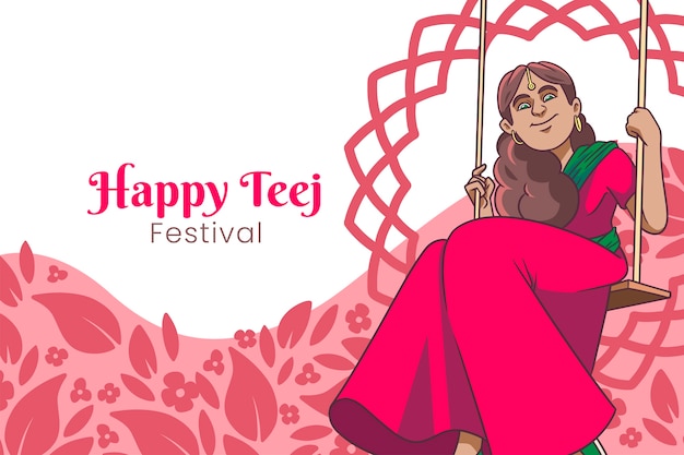 Free vector hand drawn teej background with woman and swing