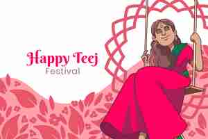 Free vector hand drawn teej background with woman and swing