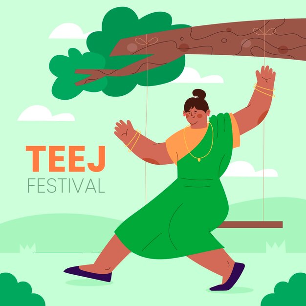 Hand drawn teej festival celebration illustration