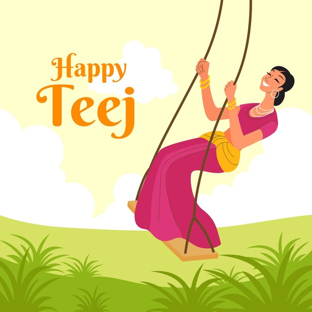 Нарисованная рукой иллюстрация празднования фестиваля teej